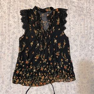 Black Floral Sleeveless Blouse